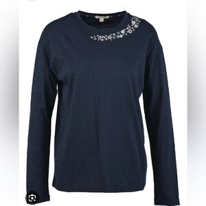 Barbour Coast To Country Amberley Embroidered Cotton Long Sleeve Tee Size 6 NWT